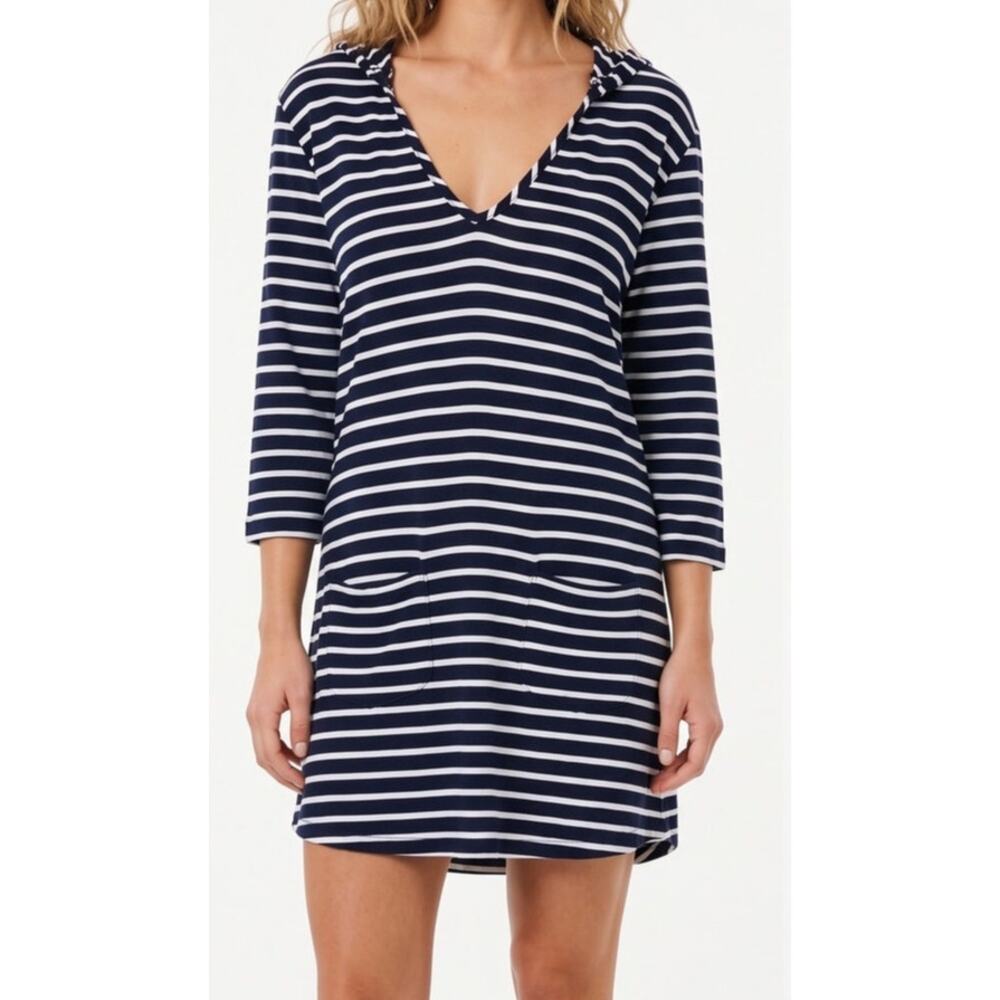 Beach Break Womens Small Black White Stripe Hooded Cover Up